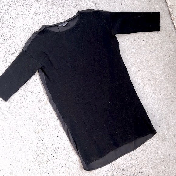 Vince Black Wool Knit Shift Dress w Pleated Polyester Back Size Small - Picture 4 of 13